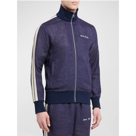 PALM ANGELS Classic Linen Logo Jacket In Navy Blue - Picture 4 of 10